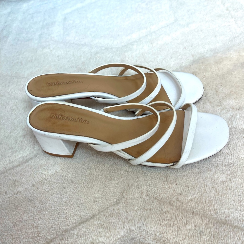 Reformation Assunta Strappy Block Heel in white